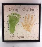 Child's Foot and Handprint Tile in a Frame