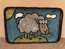 Sheep Plate with Cobblestone 'Crackle' Glaze