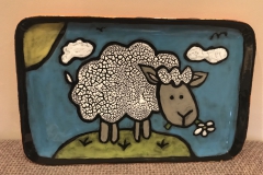 Sheep Plate with Cobblestone \'Crackle\' Glaze